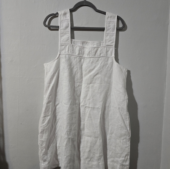 NWT MADEWELL Mini Dress Women Size 14 Embroidered Tank Linen Crisp White Pockets - Picture 5 of 8